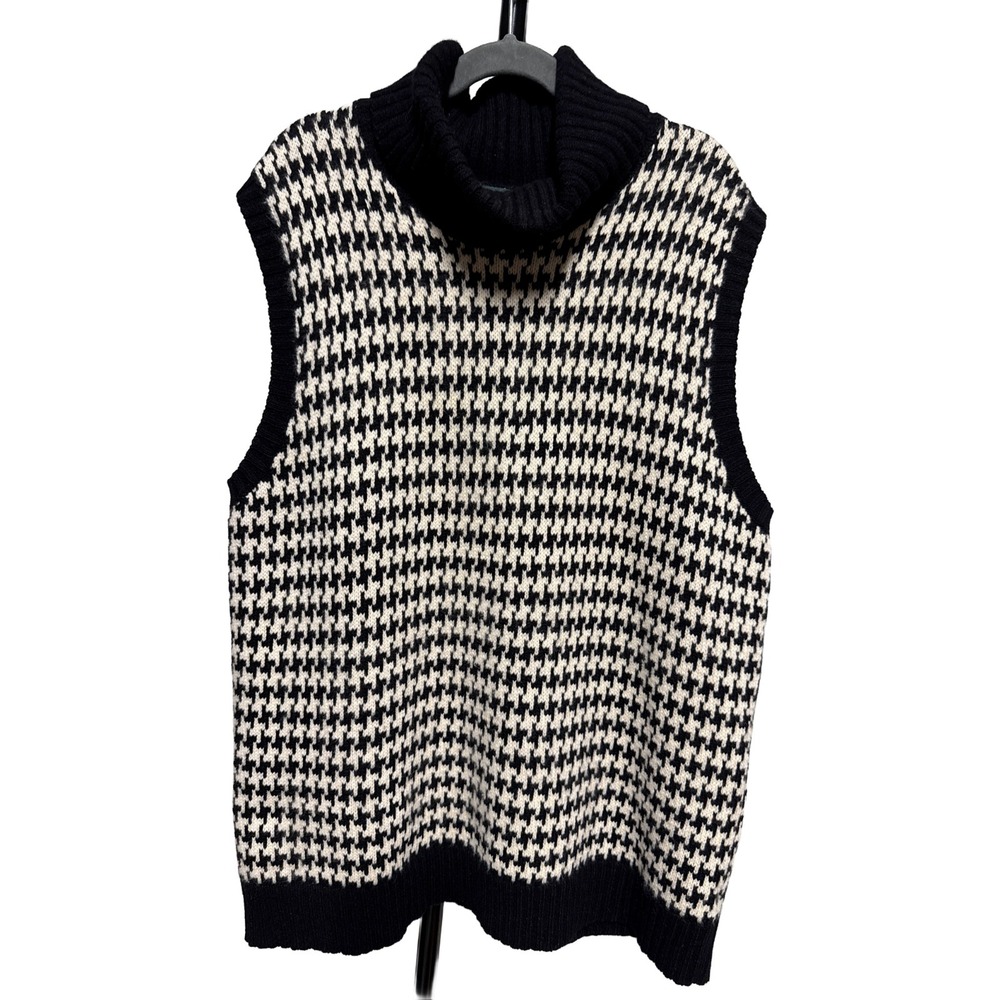 Lauren Ralph Lauren Houndstooth Sleeveless Turtleneck Sweater Vest Size XL Chic